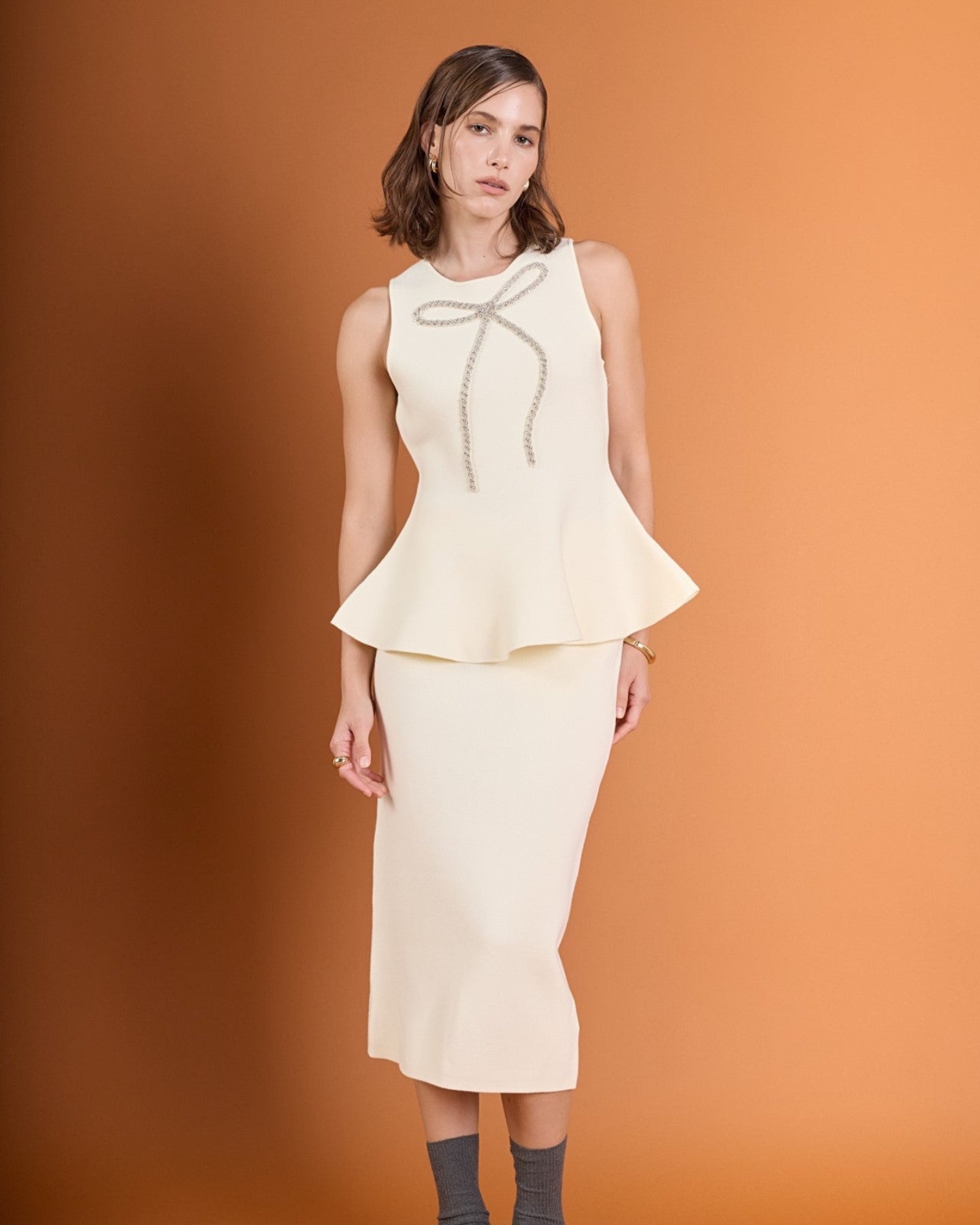 ENGLISH FACTORY - Peplum Bow Embellished Top - TOPS available at Objectrare