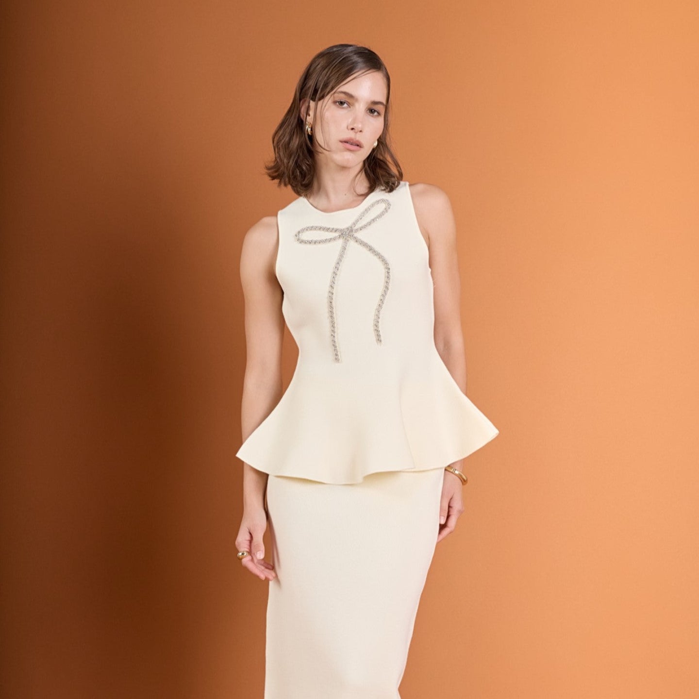 ENGLISH FACTORY - Peplum Bow Embellished Top - TOPS available at Objectrare