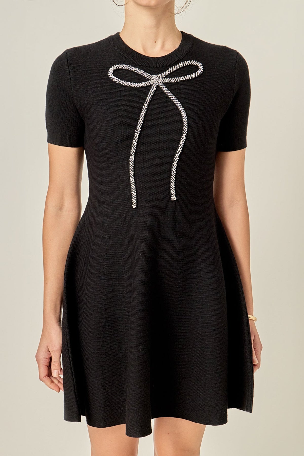 ENGLISH FACTORY - Rhinestone Bow Knit Dress - DRESSES available at Objectrare