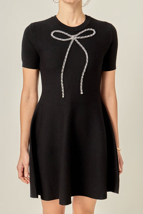 ENGLISH FACTORY - Rhinestone Bow Knit Dress - DRESSES available at Objectrare