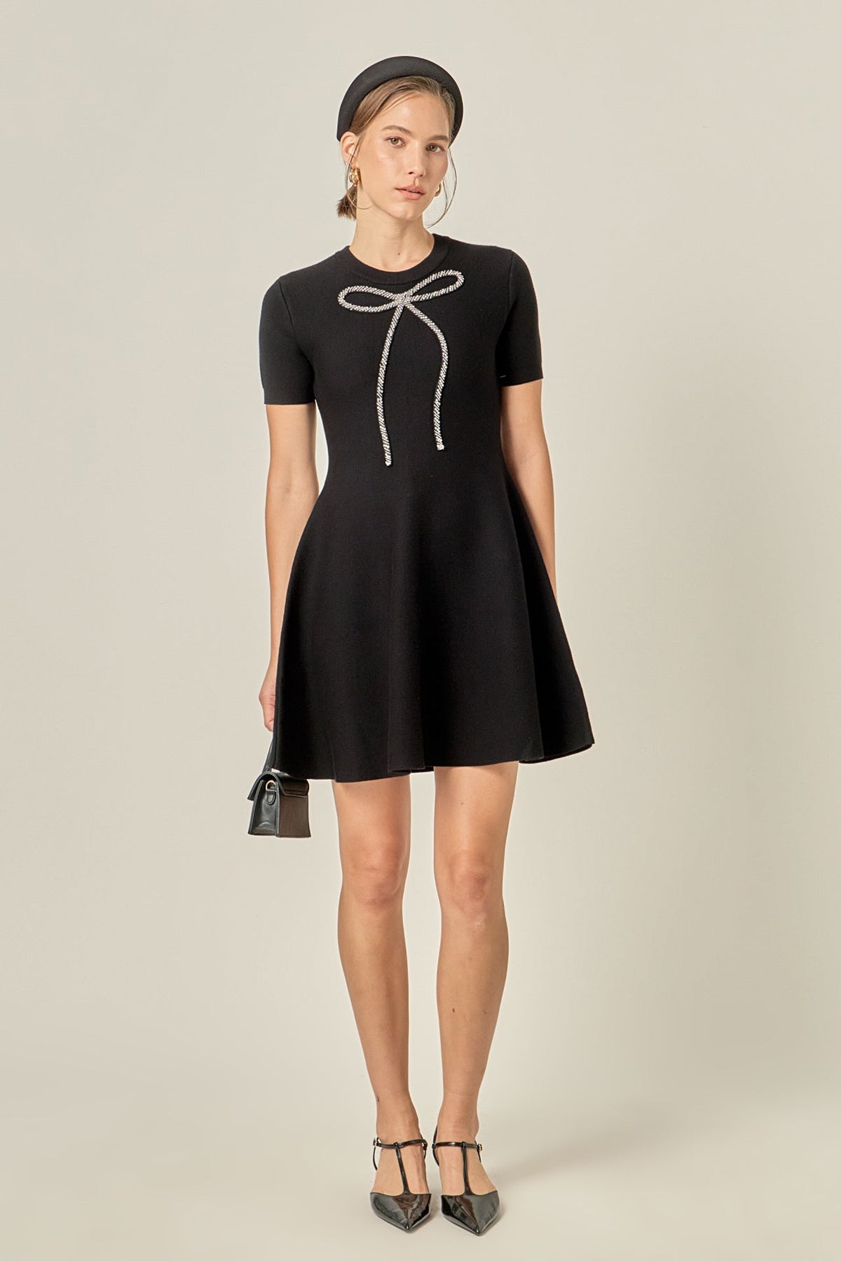 ENGLISH FACTORY - Rhinestone Bow Knit Dress - DRESSES available at Objectrare