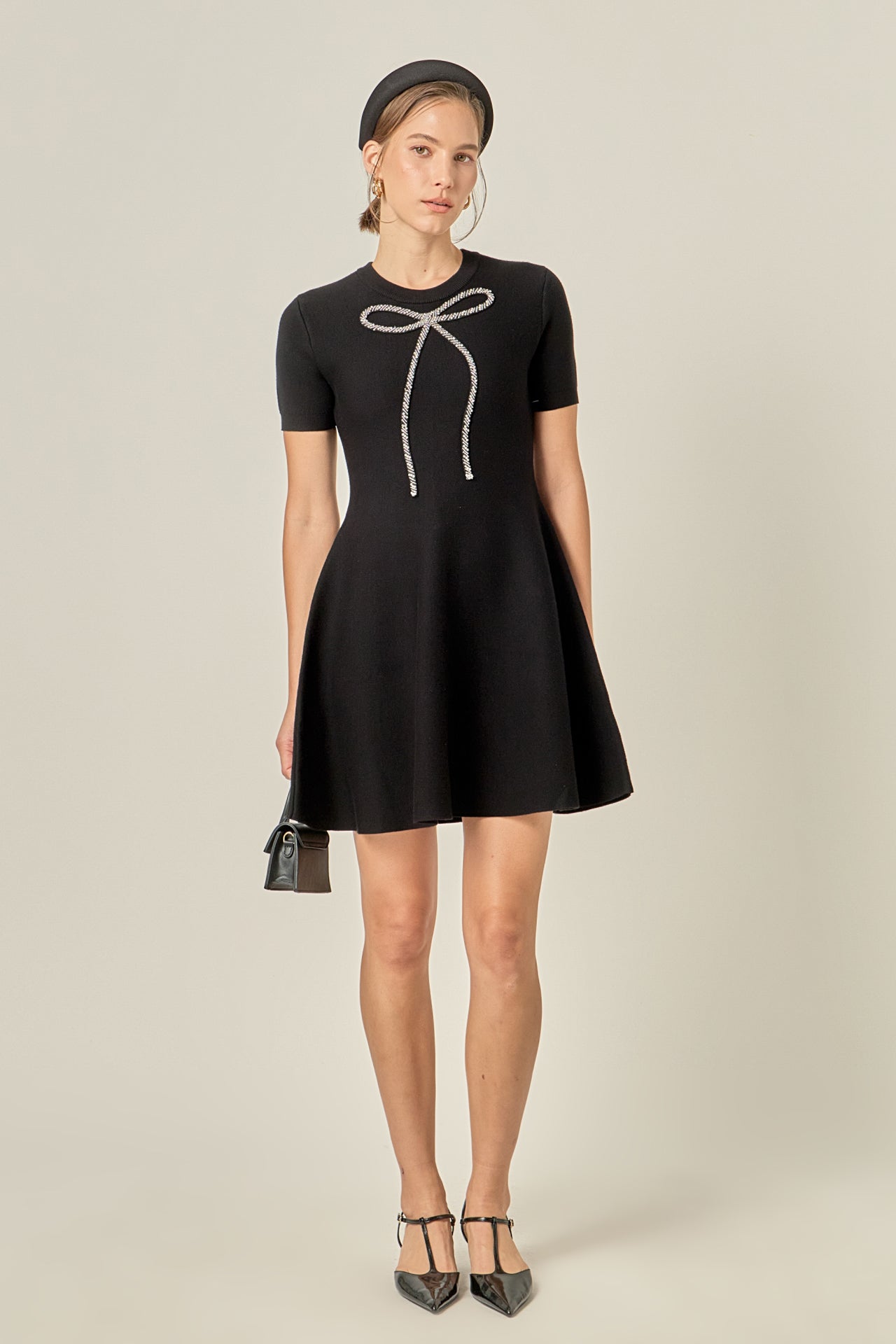 ENGLISH FACTORY - Rhinestone Bow Knit Dress - DRESSES available at Objectrare