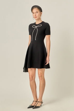 ENGLISH FACTORY - Rhinestone Bow Knit Dress - DRESSES available at Objectrare