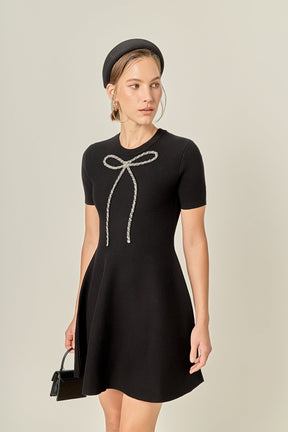 ENGLISH FACTORY - Rhinestone Bow Knit Dress - DRESSES available at Objectrare