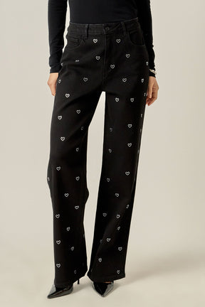 ENGLISH FACTORY - Rhinestone Heart Jeans - PANTS available at Objectrare