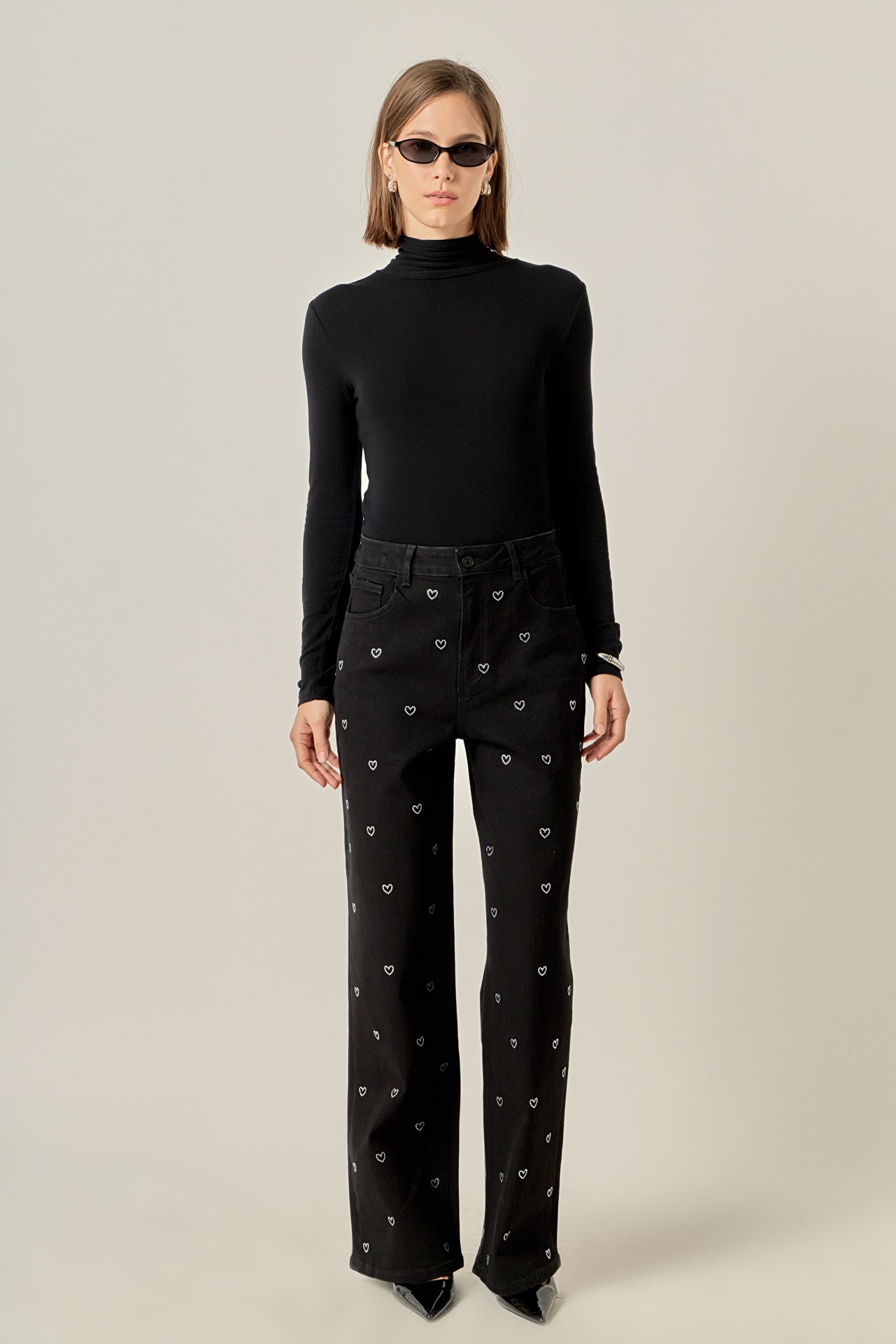 ENGLISH FACTORY - Rhinestone Heart Jeans - PANTS available at Objectrare