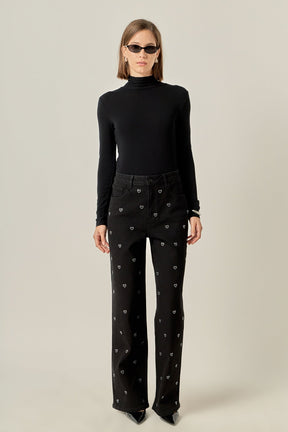 ENGLISH FACTORY - Rhinestone Heart Jeans - PANTS available at Objectrare