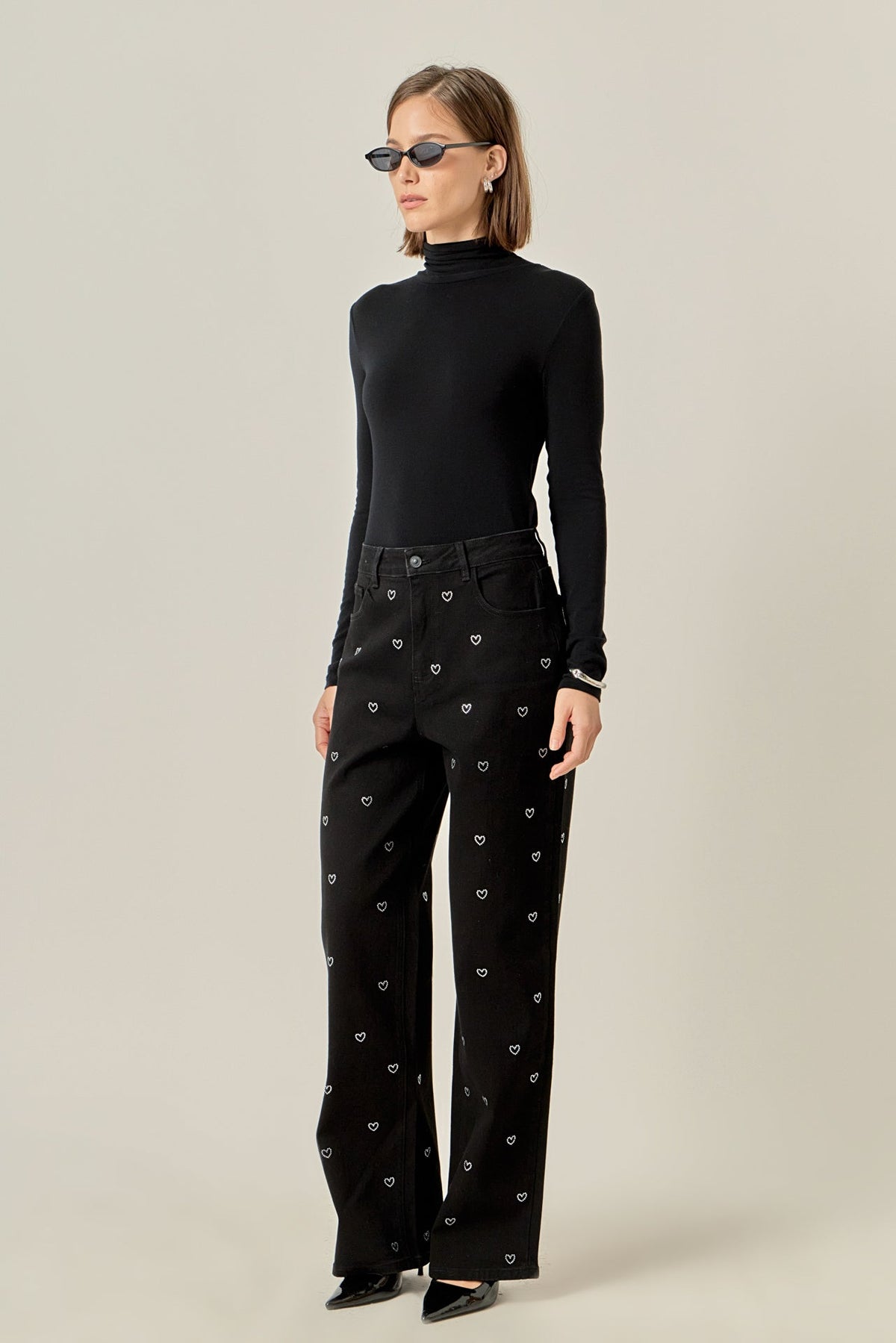 ENGLISH FACTORY - Rhinestone Heart Jeans - PANTS available at Objectrare