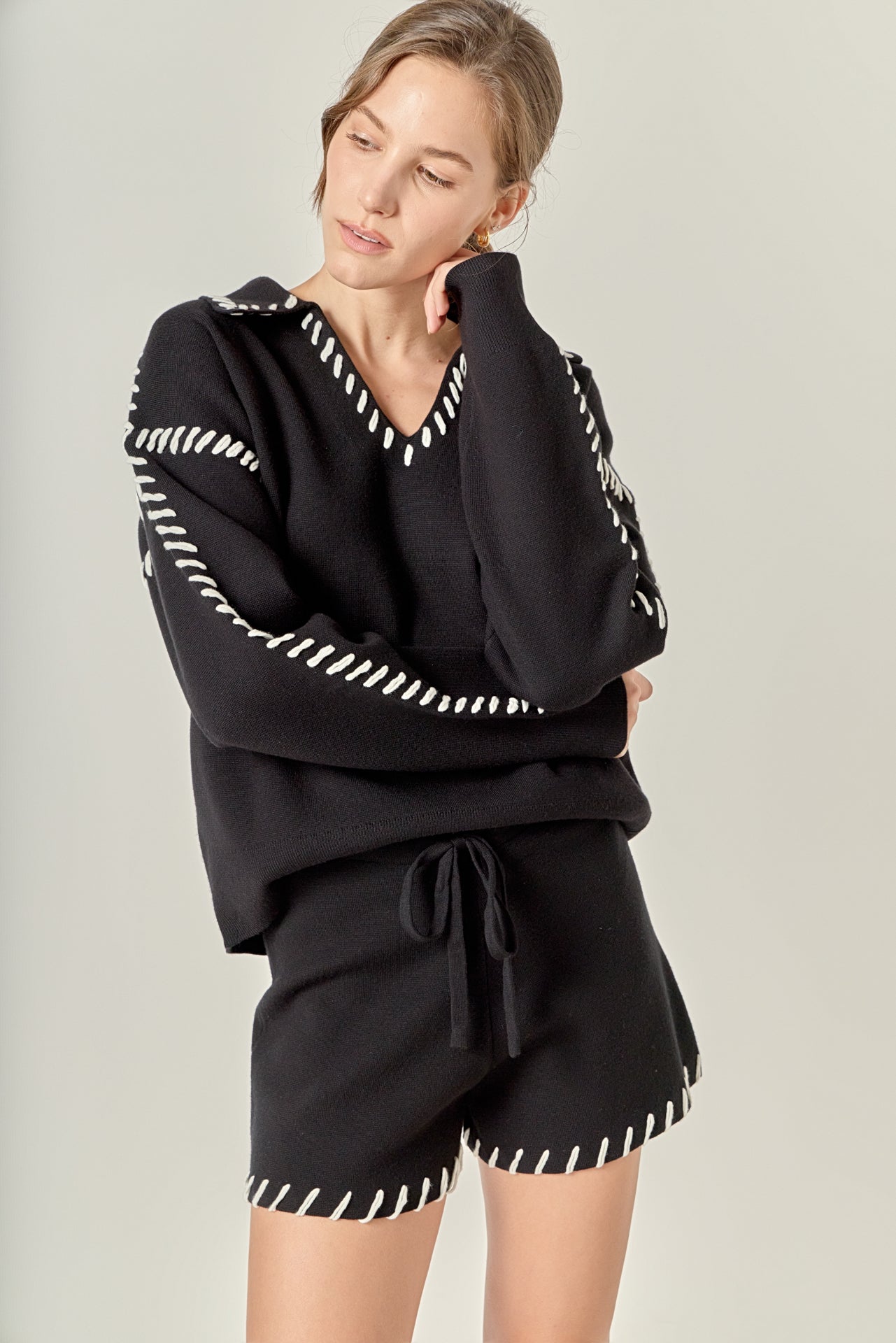 ENGLISH FACTORY - Stitch Detail Knit Collar Top - TOPS available at Objectrare