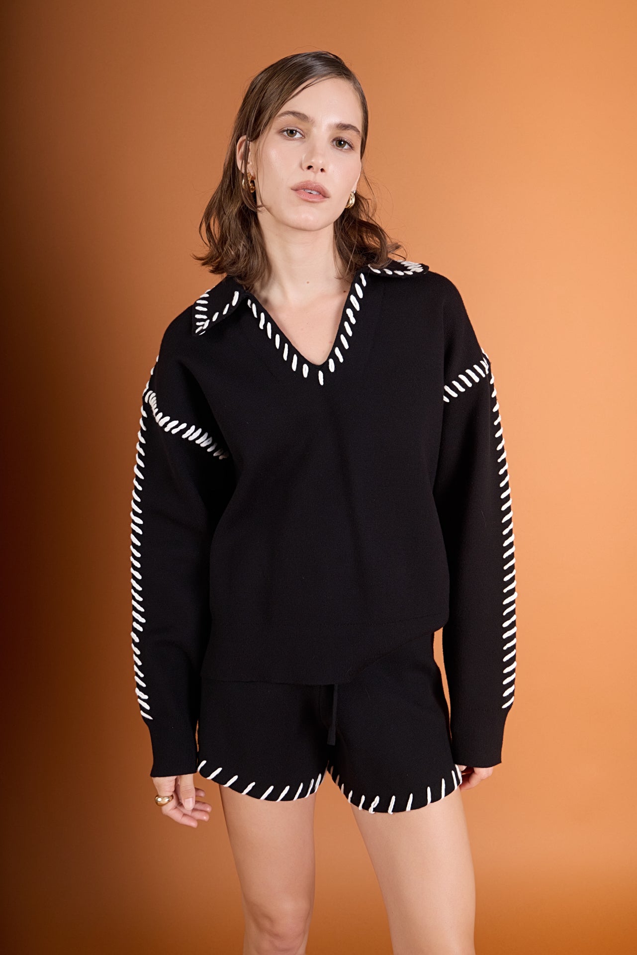 ENGLISH FACTORY - Stitch Detail Knit Collar Top - TOPS available at Objectrare