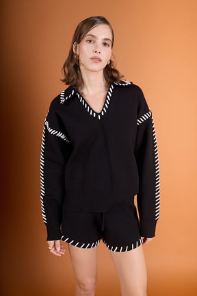 ENGLISH FACTORY - Stitch Detail Knit Collar Top - TOPS available at Objectrare