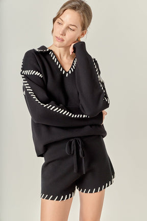 ENGLISH FACTORY - Stitch Detail Knit Collar Top - TOPS available at Objectrare