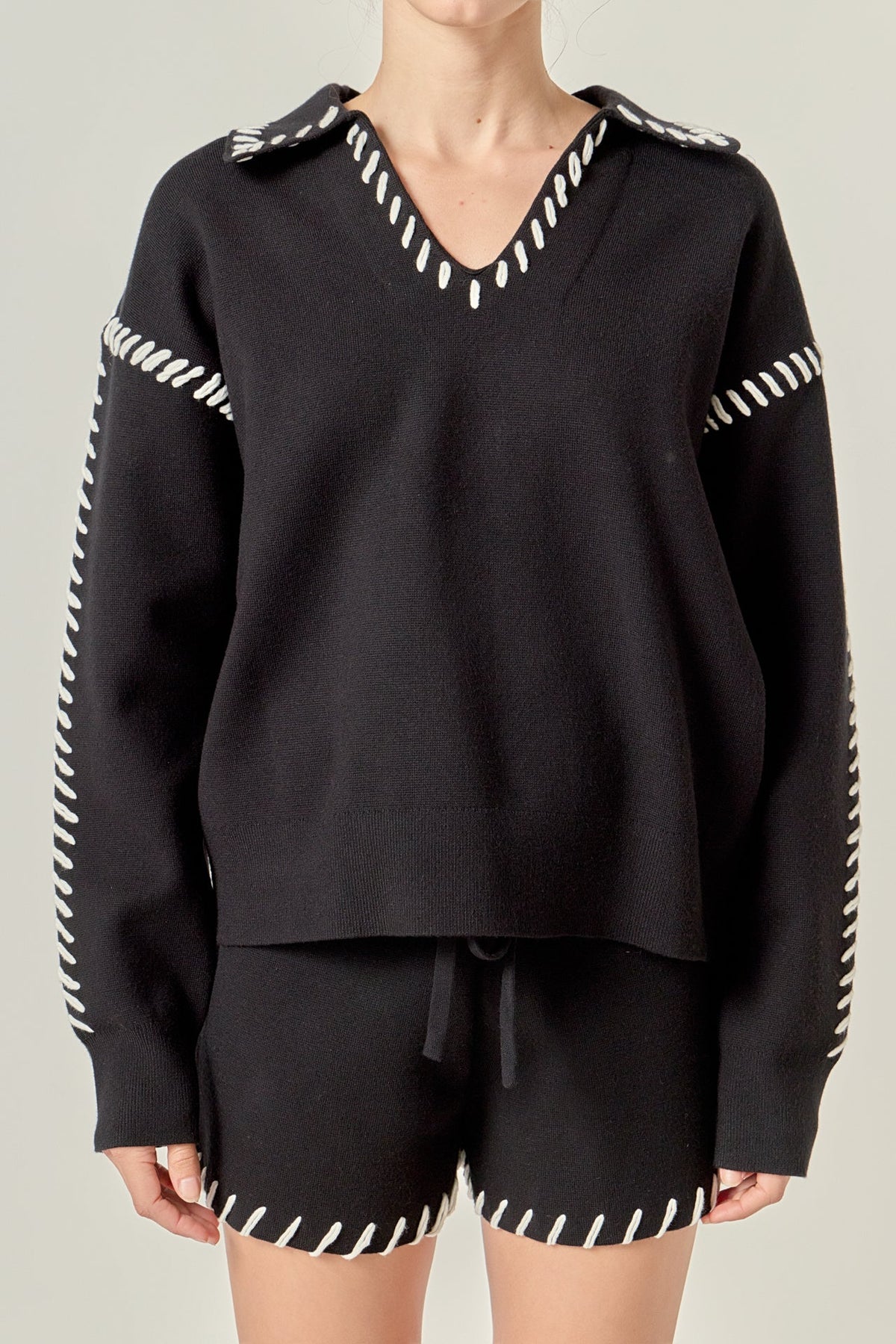 ENGLISH FACTORY - Stitch Detail Knit Collar Top - TOPS available at Objectrare