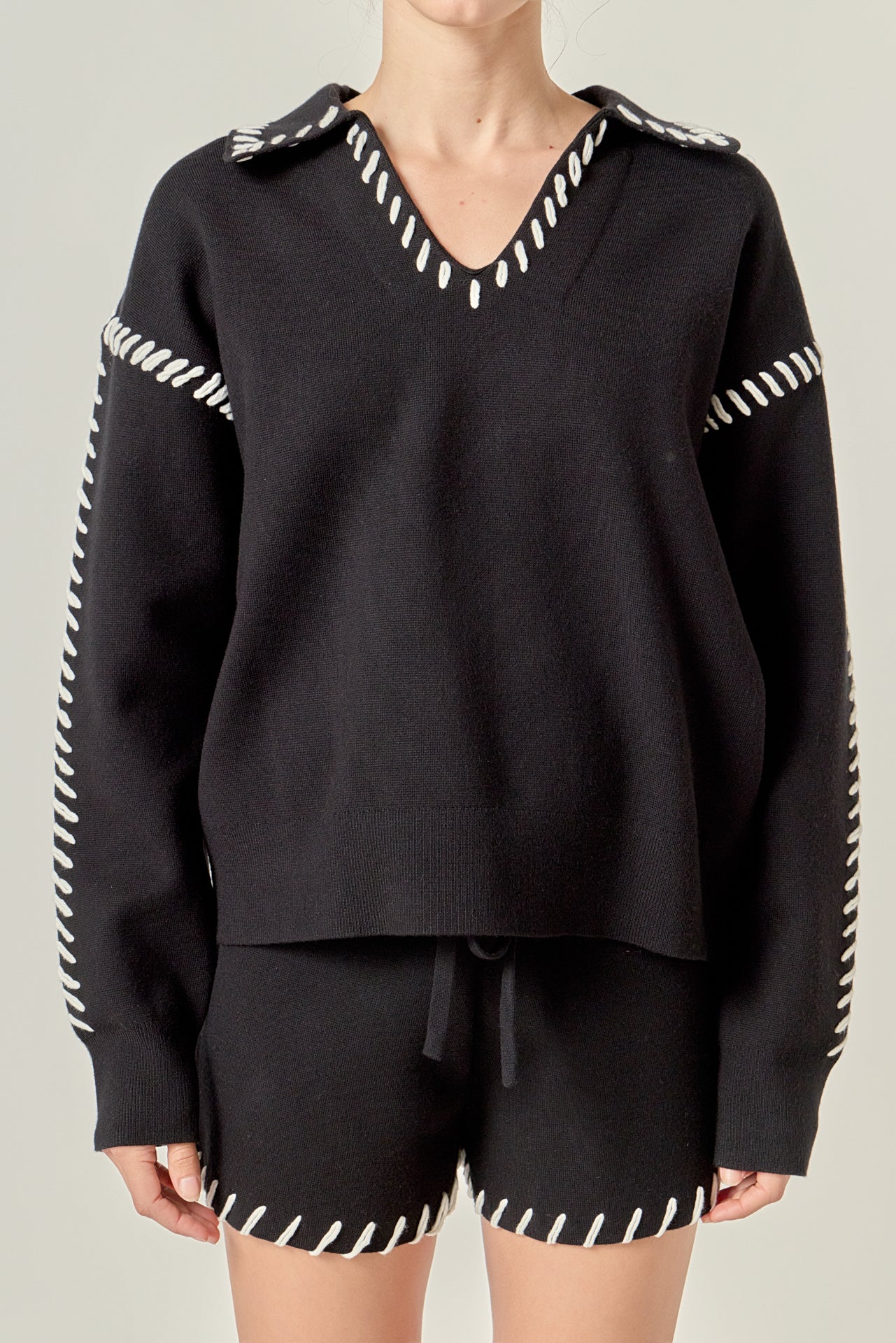 ENGLISH FACTORY - Stitch Detail Knit Collar Top - TOPS available at Objectrare