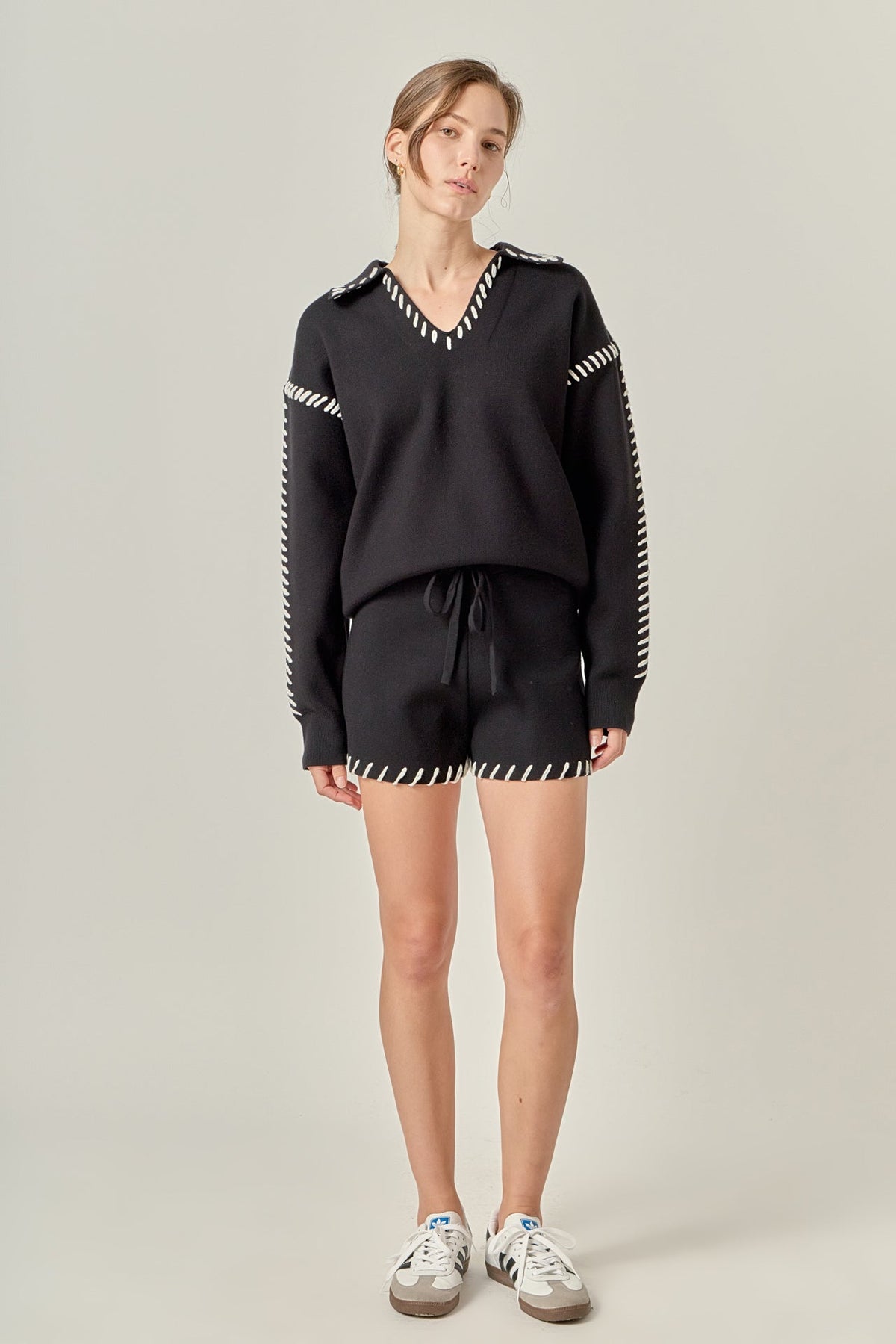 ENGLISH FACTORY - Stitch Detail Knit Collar Top - TOPS available at Objectrare
