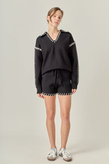 ENGLISH FACTORY - Stitch Detail Knit Collar Top - TOPS available at Objectrare