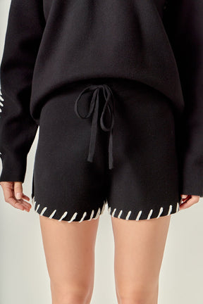 ENGLISH FACTORY - Stitch Detail Knit Shorts - SHORTS available at Objectrare