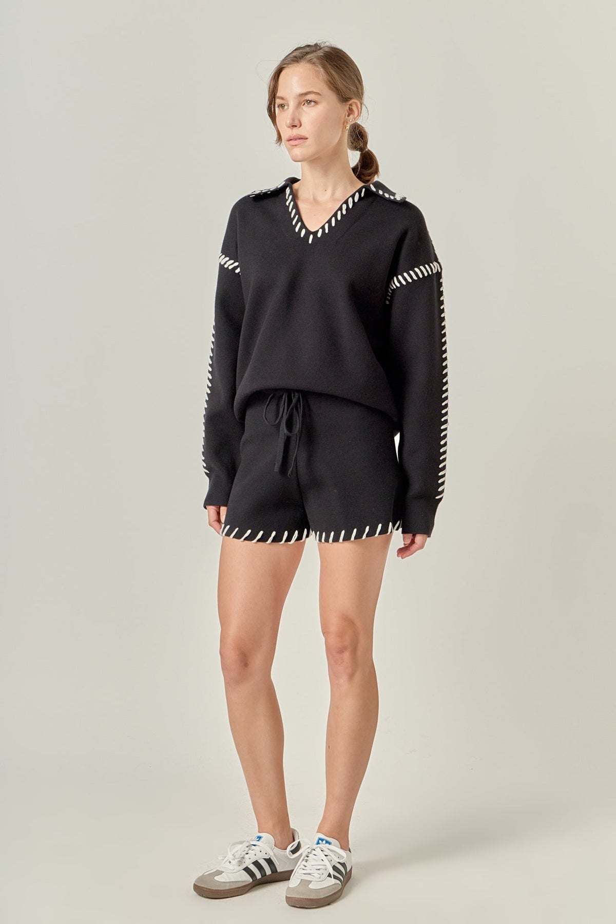 ENGLISH FACTORY - Stitch Detail Knit Shorts - SHORTS available at Objectrare