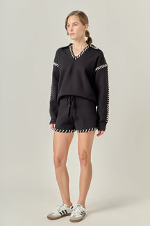 ENGLISH FACTORY - Stitch Detail Knit Shorts - SHORTS available at Objectrare