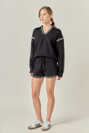 ENGLISH FACTORY - Stitch Detail Knit Shorts - SHORTS available at Objectrare