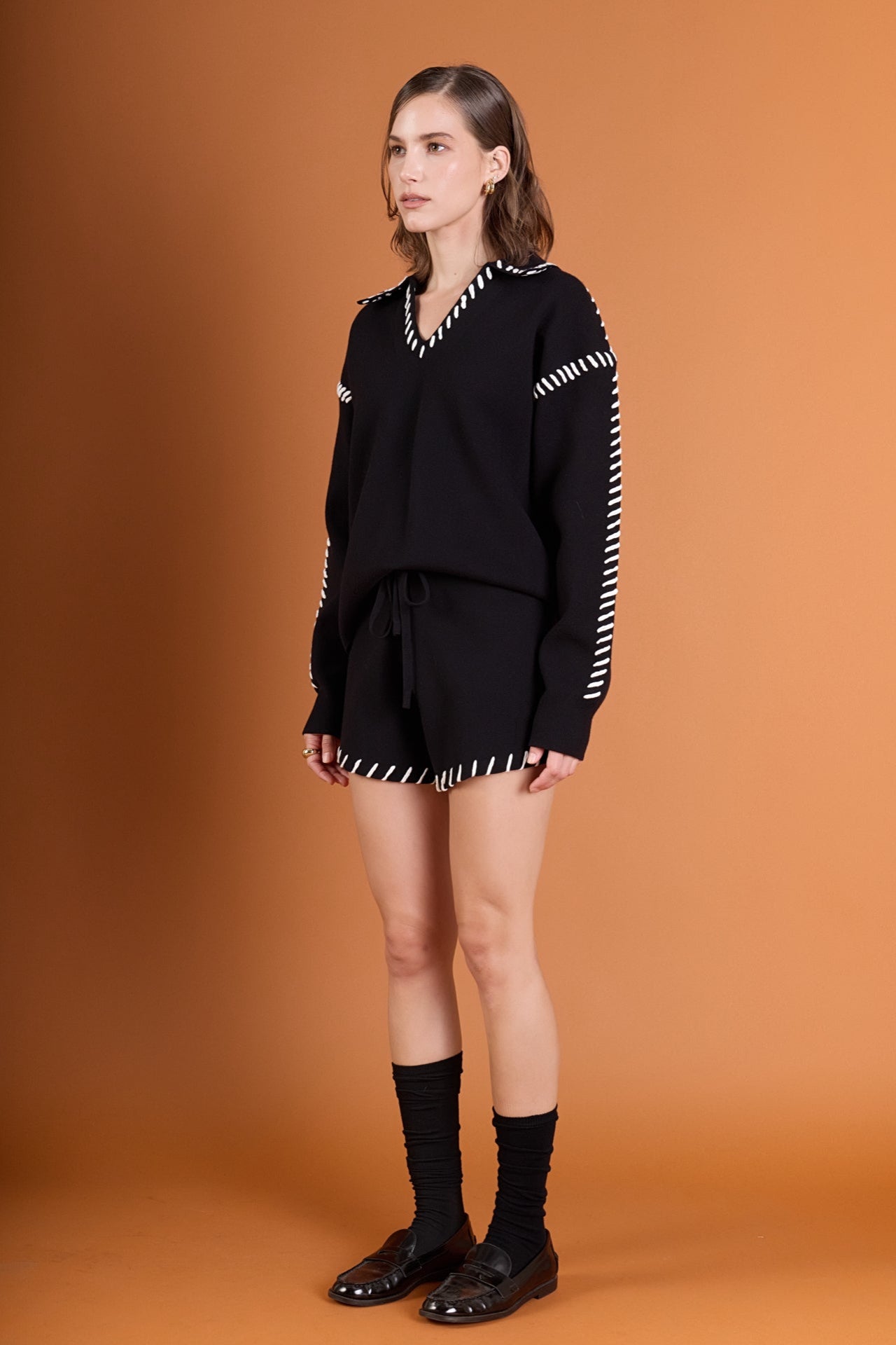 ENGLISH FACTORY - Stitch Detail Knit Shorts - SHORTS available at Objectrare