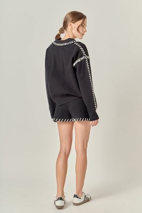 ENGLISH FACTORY - Stitch Detail Knit Shorts - SHORTS available at Objectrare