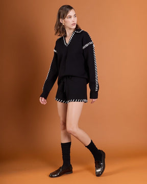 ENGLISH FACTORY - Stitch Detail Knit Collar Top - TOPS available at Objectrare
