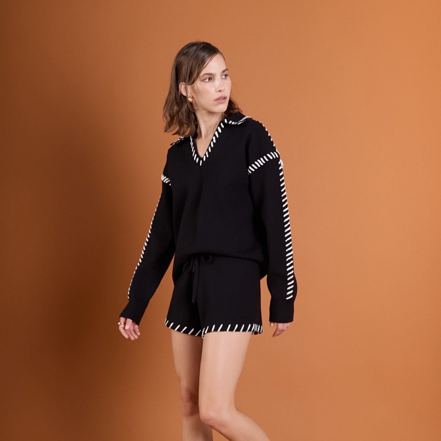 ENGLISH FACTORY - Stitch Detail Knit Collar Top - TOPS available at Objectrare