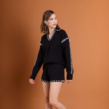 ENGLISH FACTORY - Stitch Detail Knit Collar Top - TOPS available at Objectrare