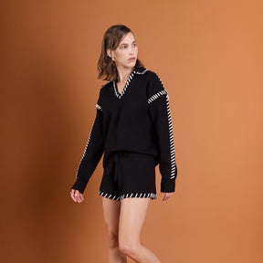 ENGLISH FACTORY - Stitch Detail Knit Collar Top - TOPS available at Objectrare