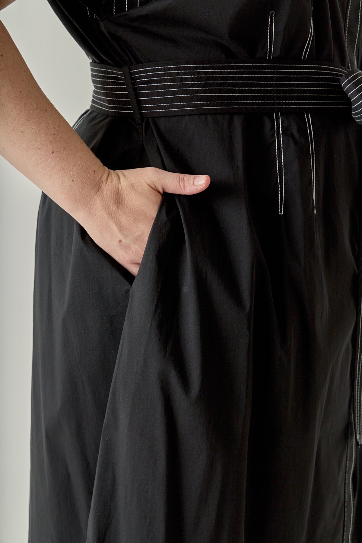 Plus Size Contrast Stitch Shirt Midi Dress