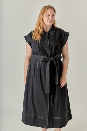 Plus Size Contrast Stitch Shirt Midi Dress