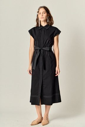 ENGLISH FACTORY - Contrast Stitch Poplin Shirt Midi Dress - DRESSES available at Objectrare