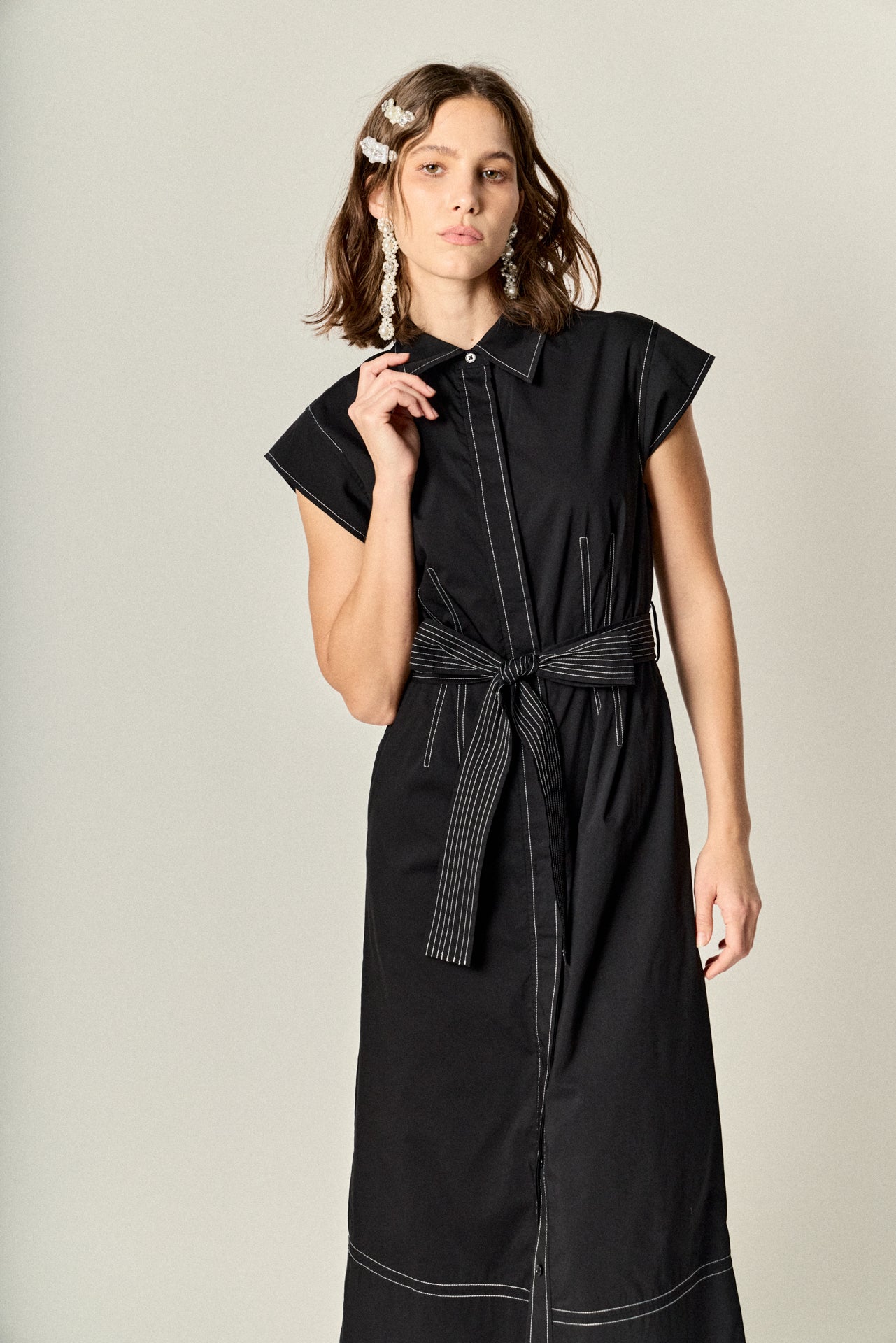 ENGLISH FACTORY - Contrast Stitch Poplin Shirt Midi Dress - DRESSES available at Objectrare