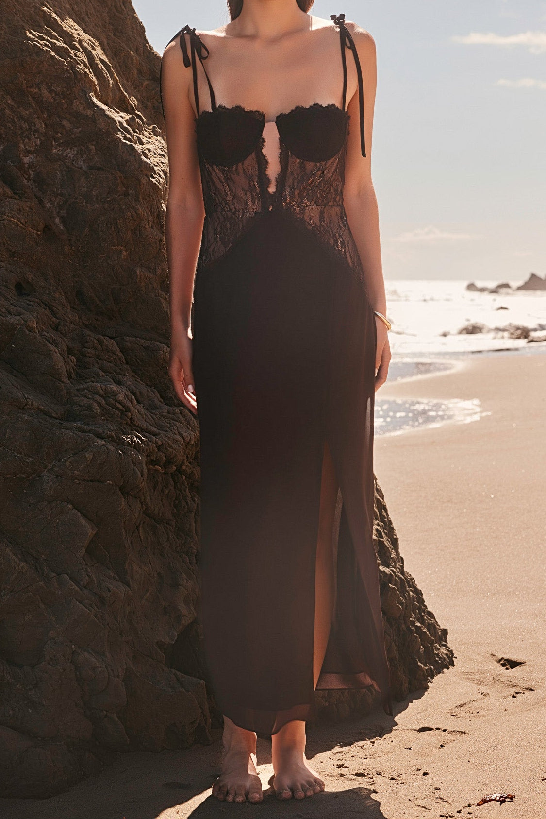 Lace See Through Midi Dress