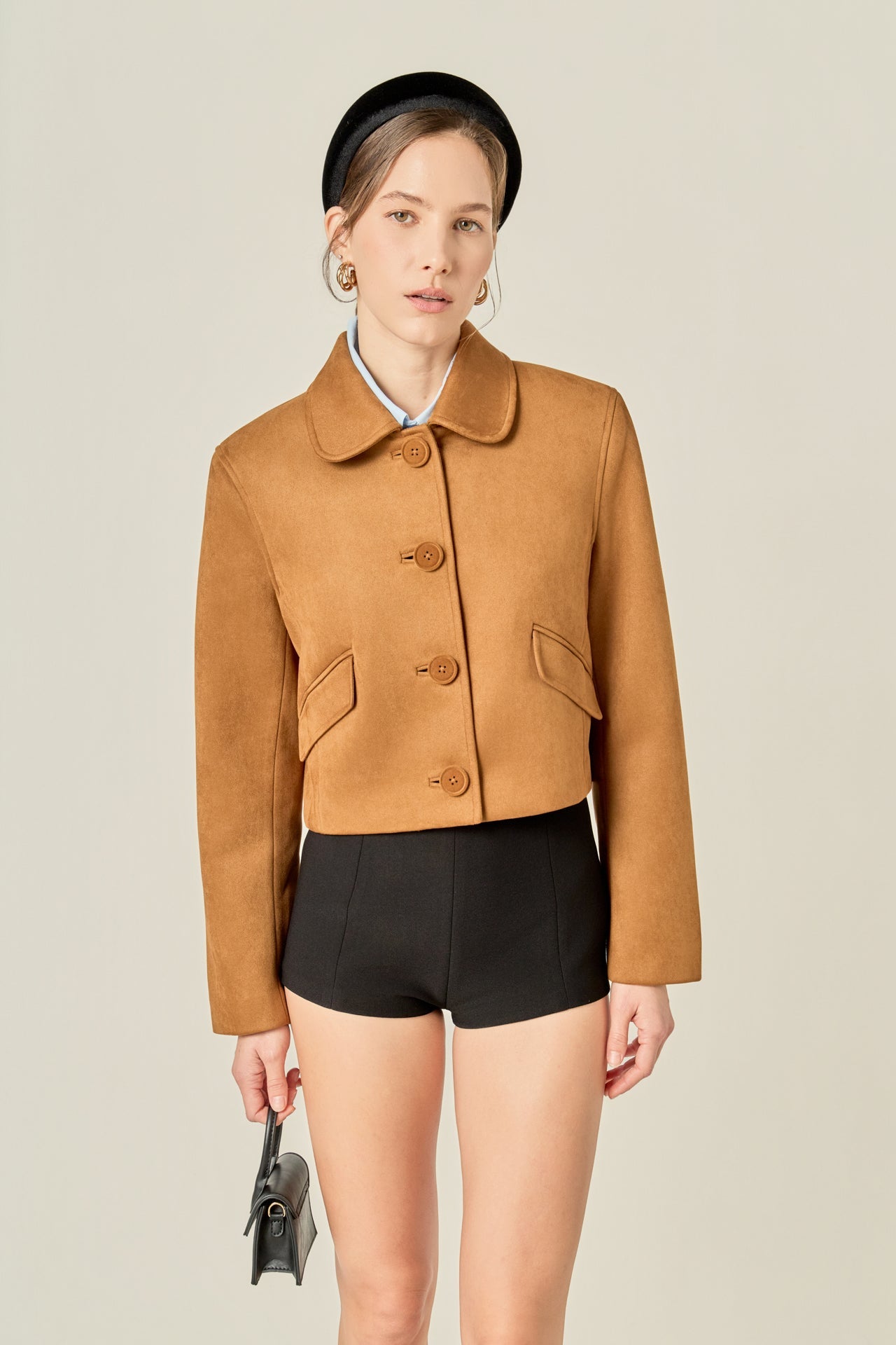 Faux Suede Big Button Jacket
