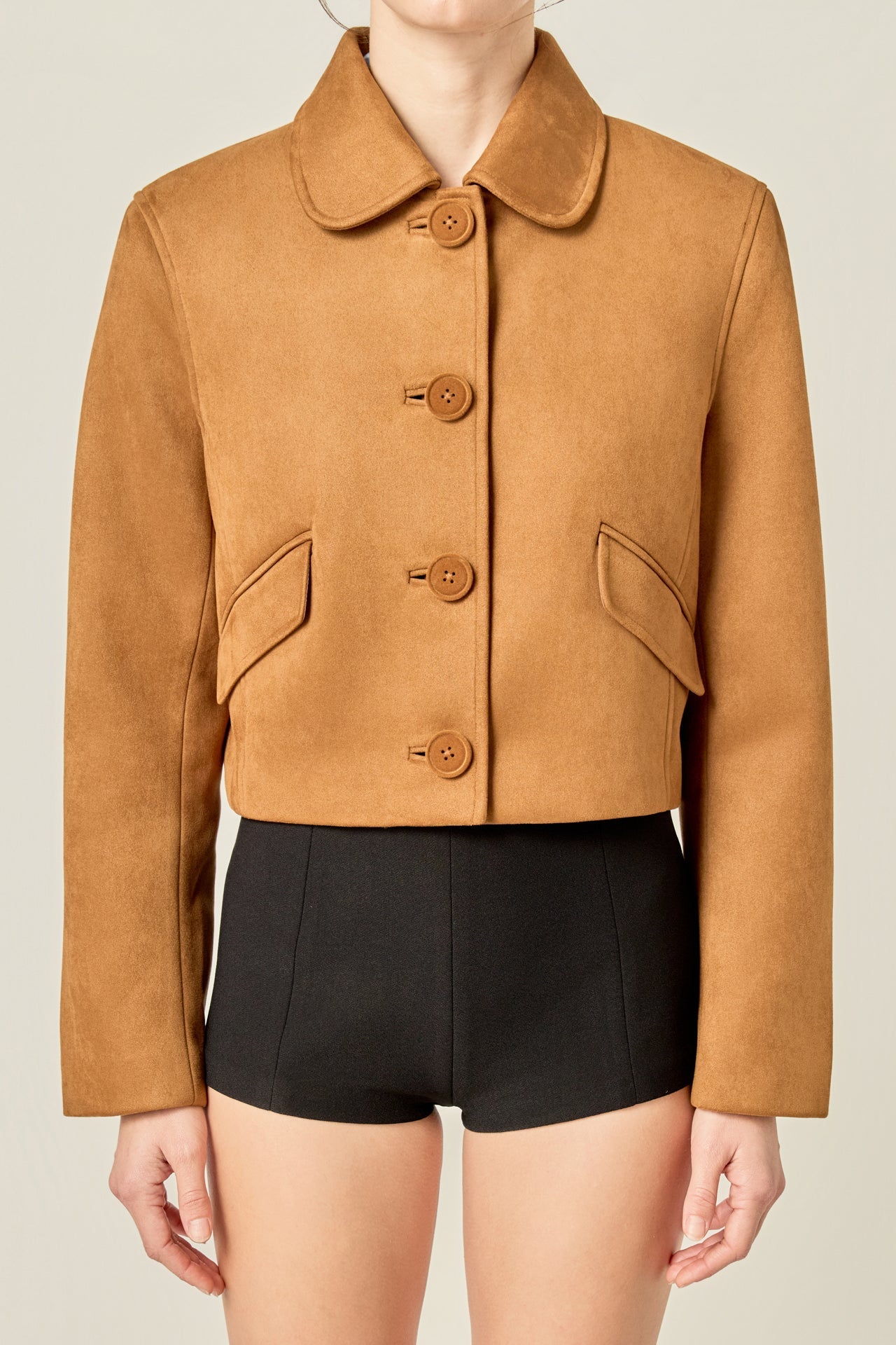 ENGLISH FACTORY - Faux Suede Big Button Jacket - JACKETS available at Objectrare