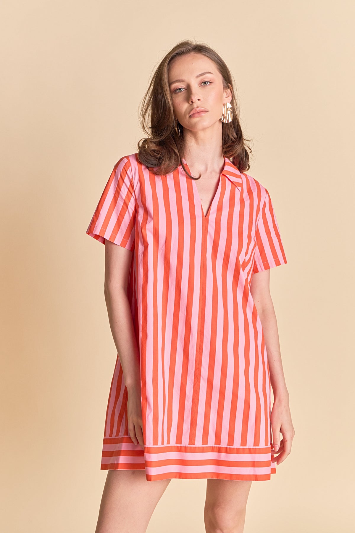 Striped Jacquard Mini Shirt Dress