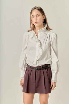 Scalloped Lace Detail Shirt Blouse
