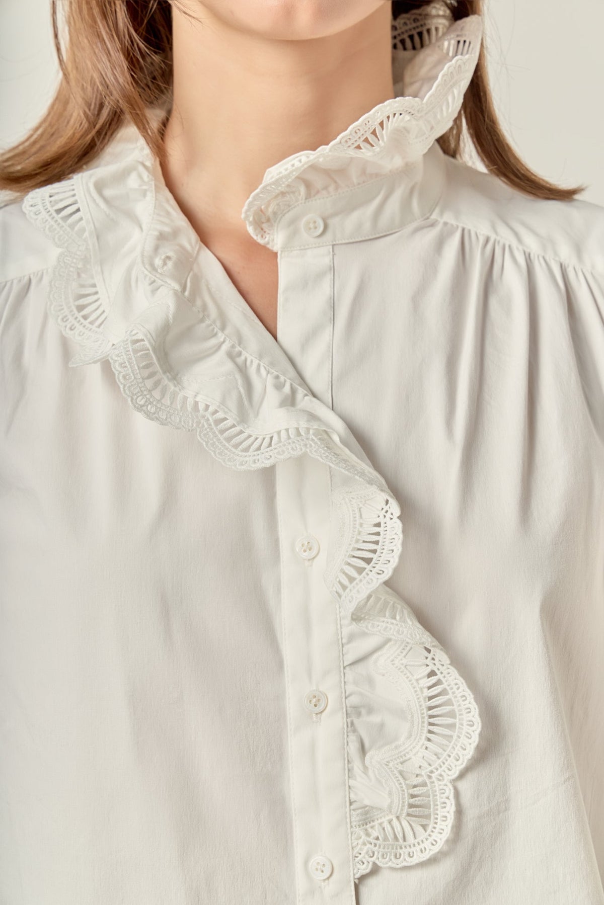 Scalloped Lace Detail Shirt Blouse