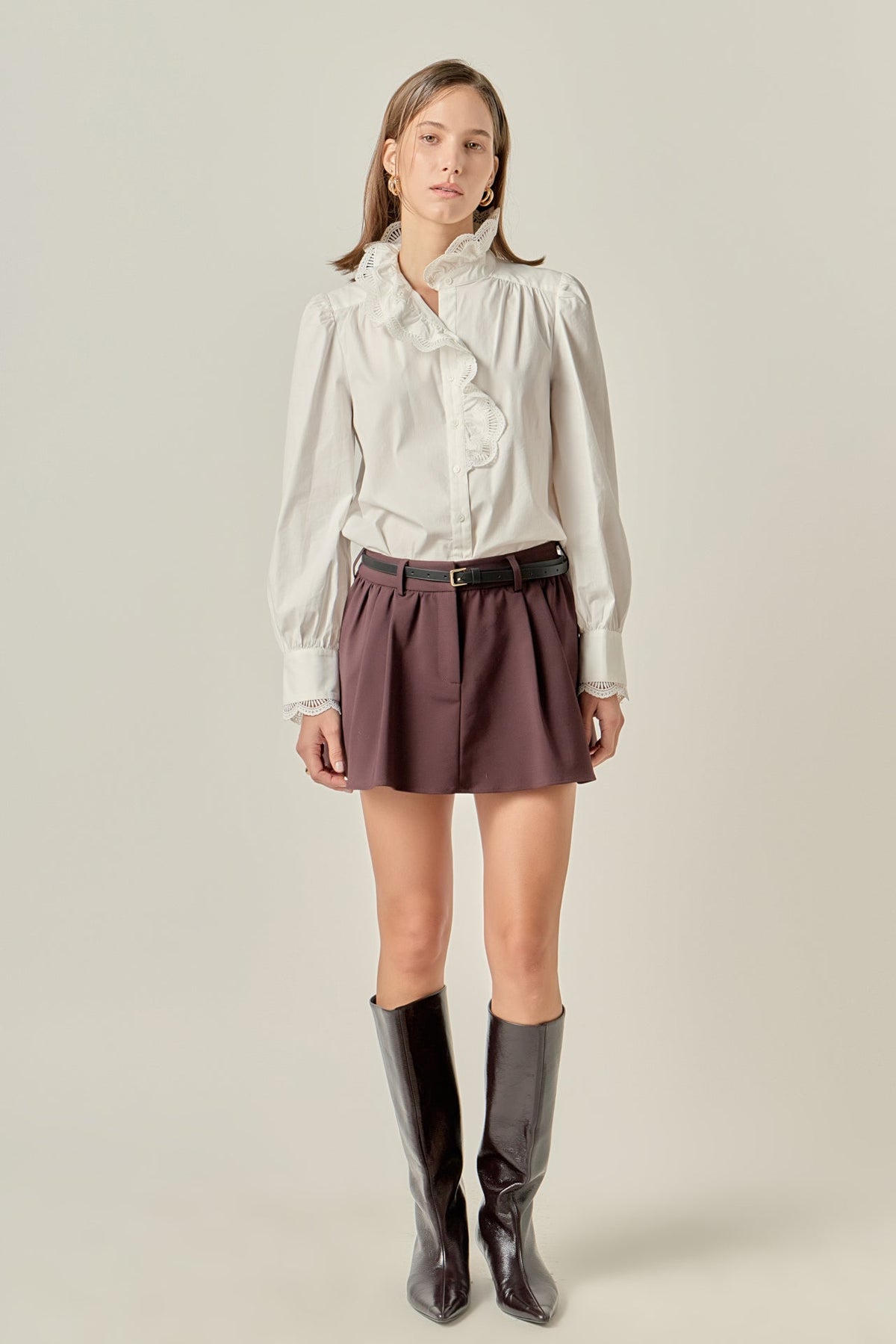 Scalloped Lace Detail Shirt Blouse