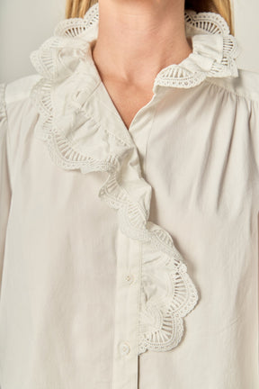 ENGLISH FACTORY - Scalloped Lace Detail Shirt Blouse - TOPS available at Objectrare