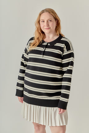 Plus Size Stripe Polo Mixed Media Mini Dress