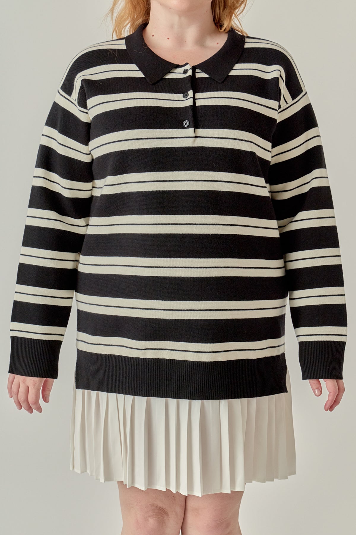 Plus Size Stripe Polo Mixed Media Mini Dress