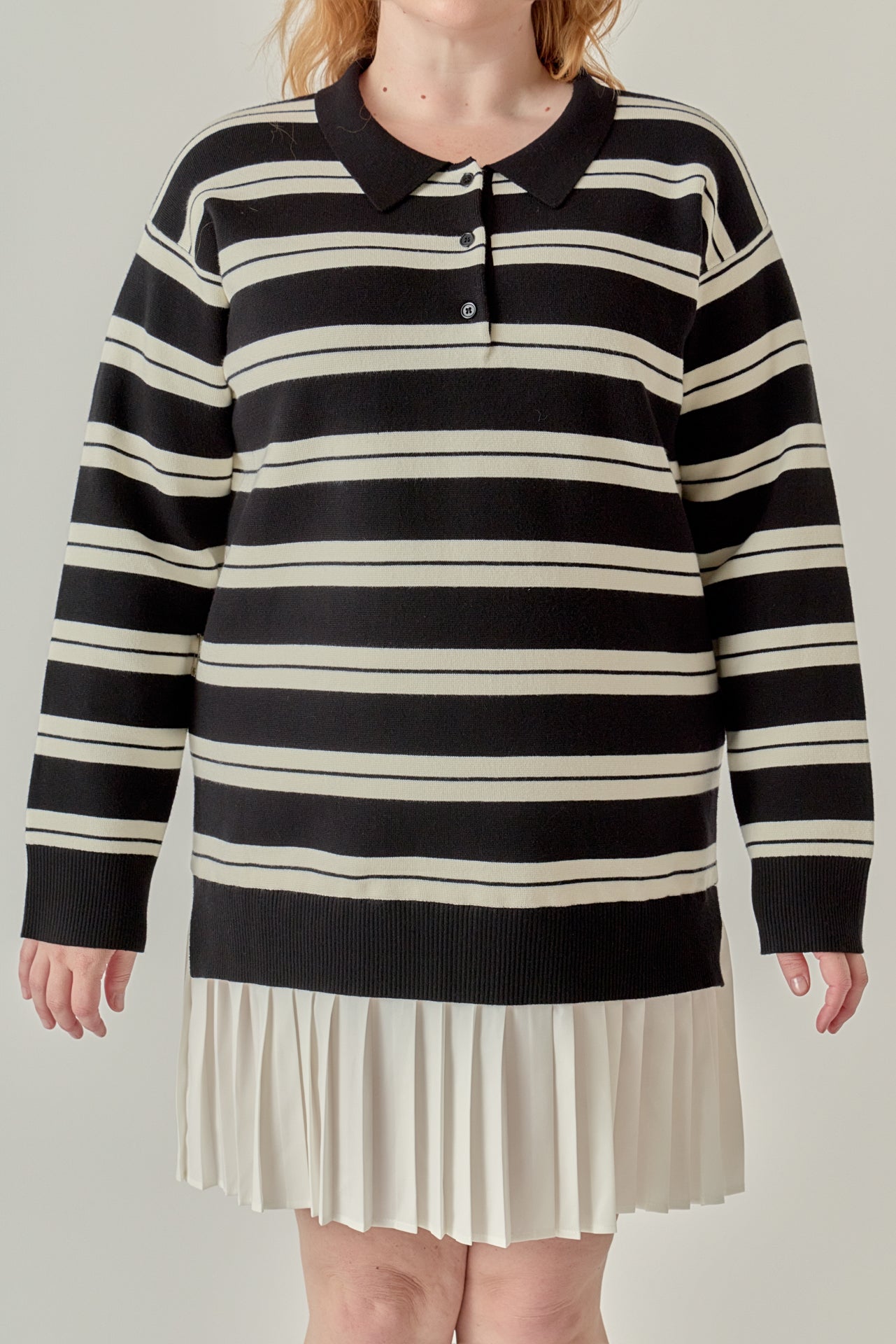 Plus Size Stripe Polo Mixed Media Mini Dress