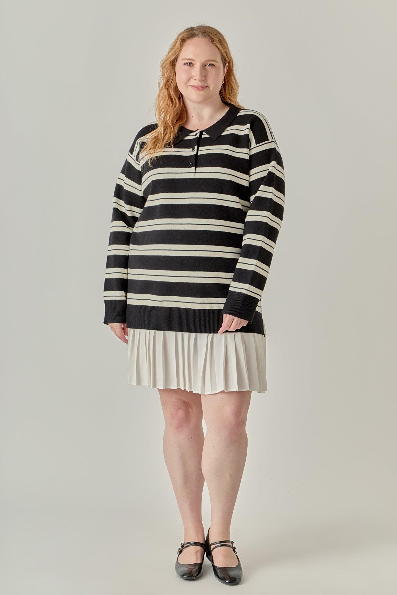 Plus Size Stripe Polo Mixed Media Mini Dress