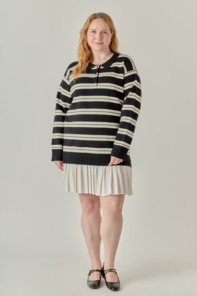 Plus Size Stripe Polo Mixed Media Mini Dress