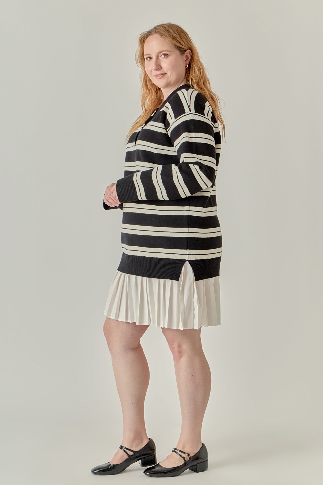 Plus Size Stripe Polo Mixed Media Mini Dress