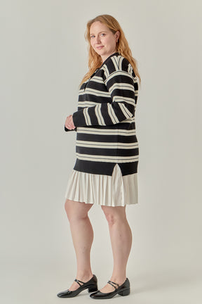 Plus Size Stripe Polo Mixed Media Mini Dress