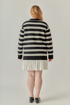 Plus Size Stripe Polo Mixed Media Mini Dress